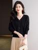 Rhinestone Bow Knit Heart V-Neck Sweater - Women's 2025 Autumn/Winter Base Layer