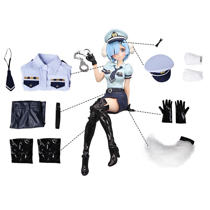 

В другом мире с нуля Рем Девушка Собака Женщина Полицейская форма Синий Женский Карнавальный Костюм для Косплея XL