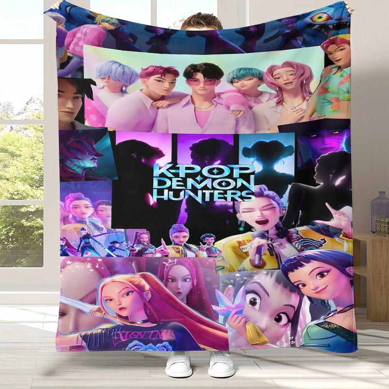

K-Pop Demon Hunters Golden Saja Boys Flannel Blanket,Ultra Soft Warm Plush Throw for Home Bedroom Bed Sofa Cover Office picnic 75x90cm