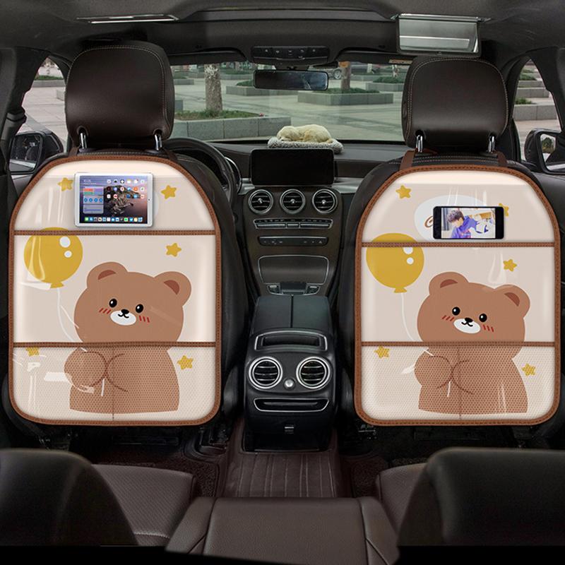 Waterproof PVC Cartoon Anti Kick Pad Car Seat Back Cover Protector Auto Dirt Anti Scratch Mat for Child Pet With Storage Net