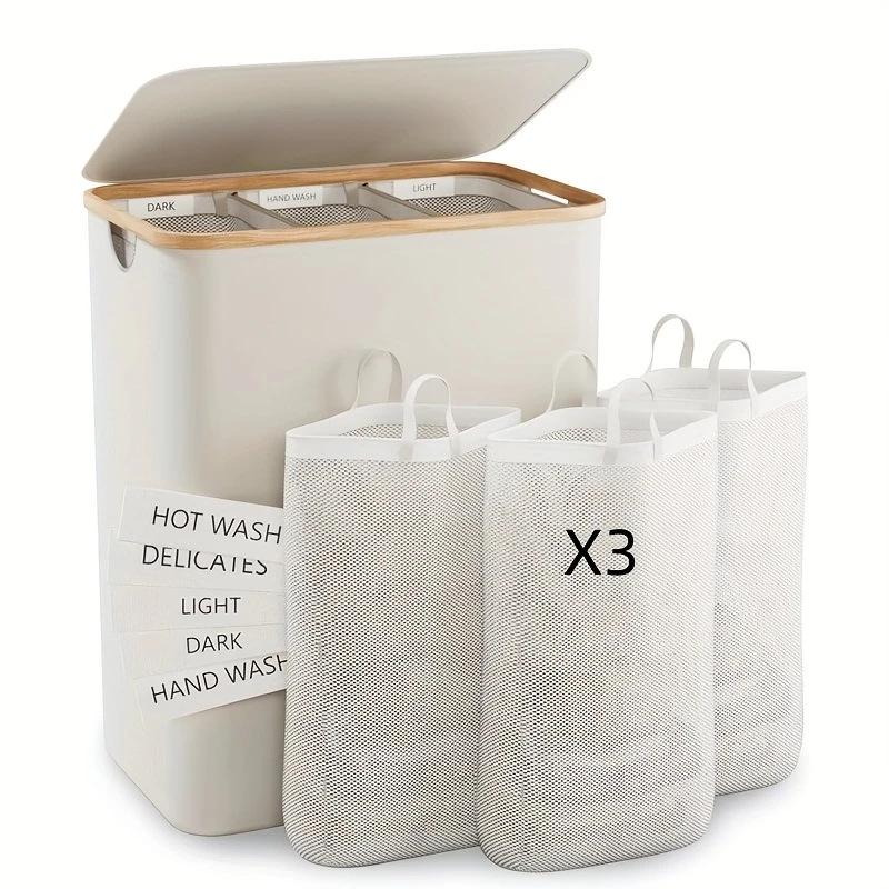 Bamboo Laundry Hamper: Large Capacity Basket with Waterproof Liner & Lid for Clothes Storage