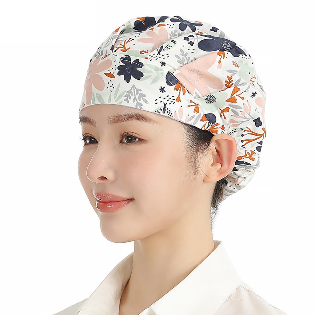 Stylish Kitchen Cap Keep Hair Neat Adjustable Elastic Chef Hat Working Cap Trendy Floral Pattern for Cooking Baking