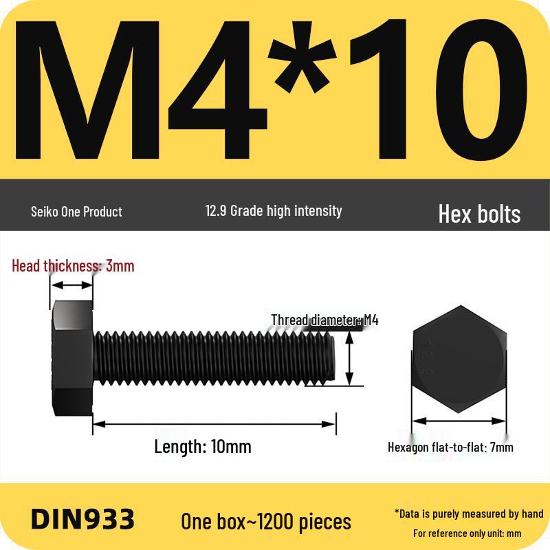 High Strength Class 12.9 Hex Bolt Set: M4-M16 Sizes