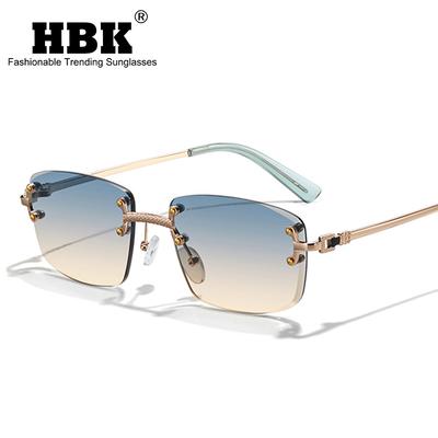 HBK Yeni Lüks Çerçevesiz Kadın Güneş Gözlüğü EN Kaliteli Retro Metal Güneş Gözlüğü Bayan Küçük Kare Gradyan Tonlar Erkek
