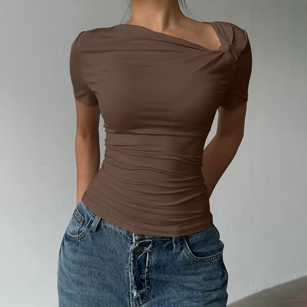Women's Fashionable Casual Versatile Off-shoulder Pullover Top, Sexy Summer Slim Waist New T-shirt Short Sleeve Top