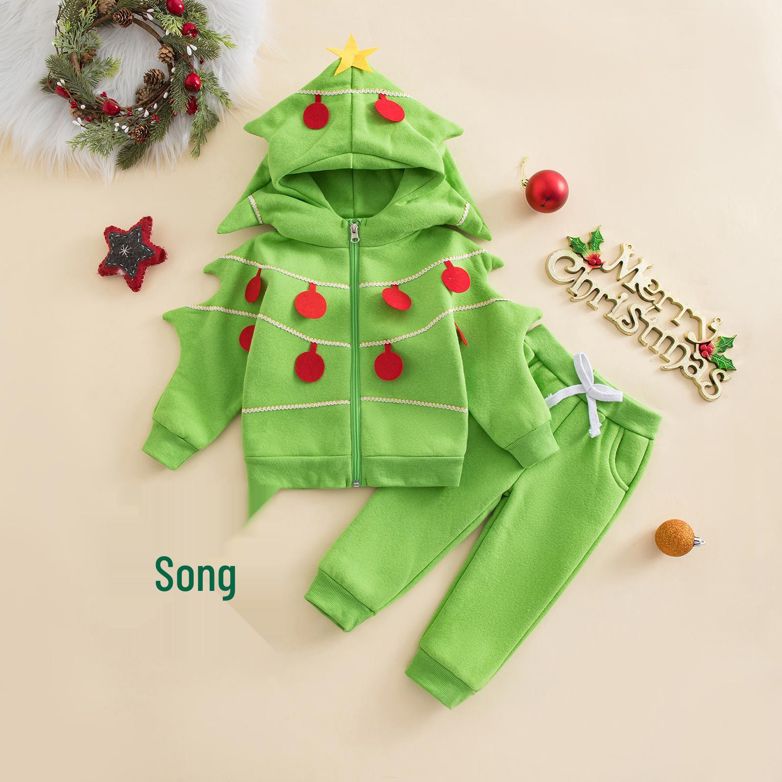 

European & American Style Christmas Tree Cosplay Set: Kids Festival & Party Costume 12-18 Months зелений