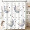 Sleepy Rabbit Moon Night Shower Curtain Baby Blue White, 72 X 72, Bathroom Decor for Kids Bedroom, Starry Sky Pattern, Waterproo