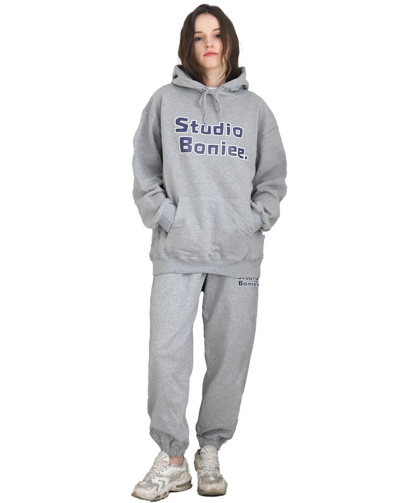 BONIEE [Fleece Lined] Small Block Typo Jogger Elastic Pants Gray