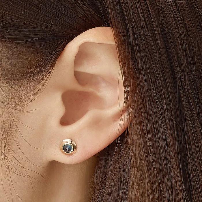 Mountain earring (14k yellow gold blue topaz)