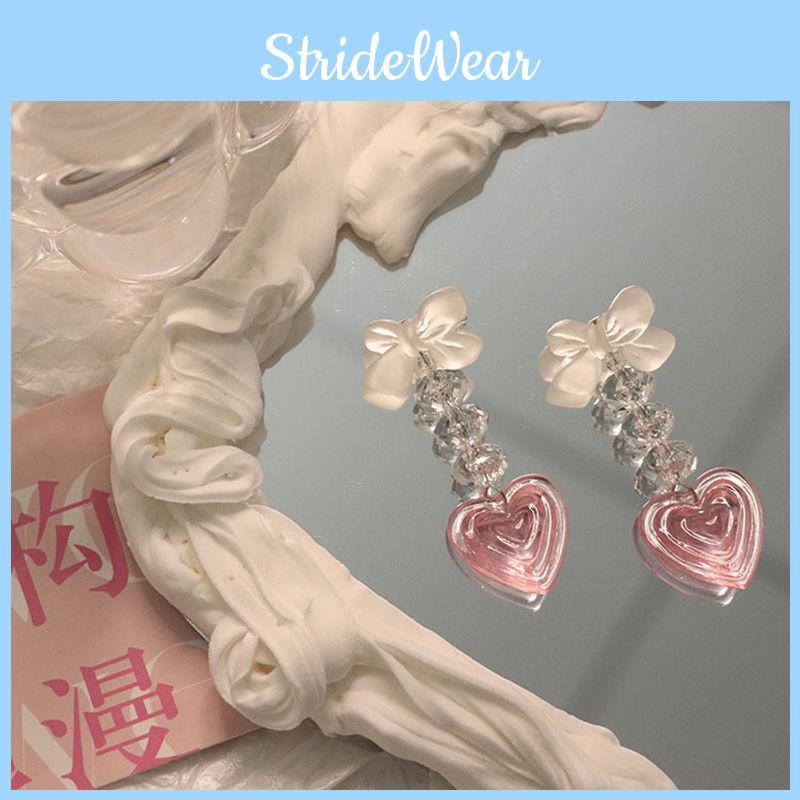 Stylish Pink Heart Earrings Fashionable Long Alloy Plated Geometric Drop Jewelry Women For