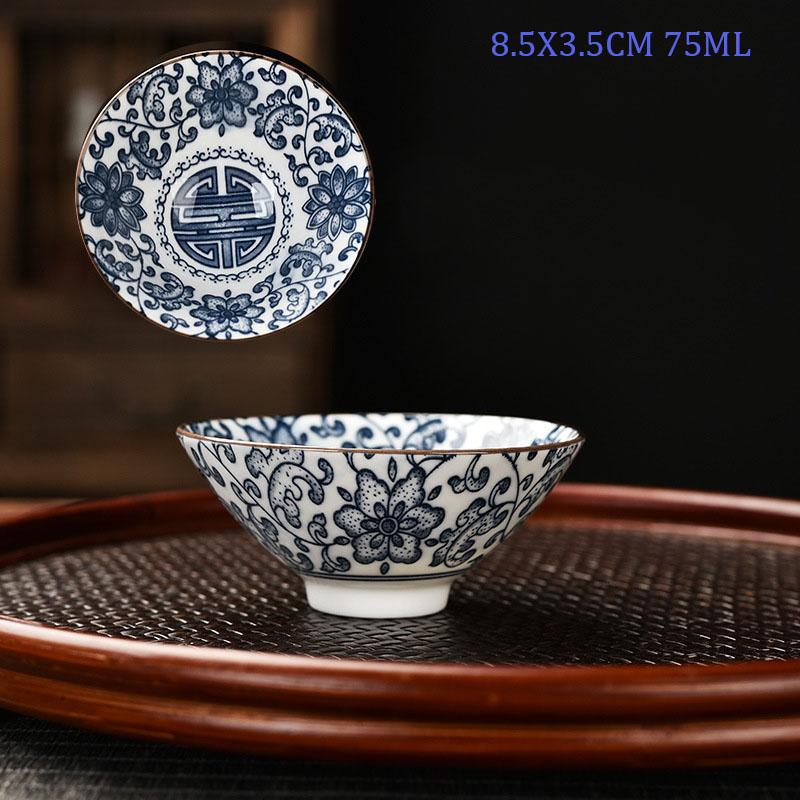 Retro Chinese Ceramic Tea Set Tea Set Small Tea Cup Single Cup Blue and White Porcelain Cup Chazhan Personal Cup Bowl Master Cup