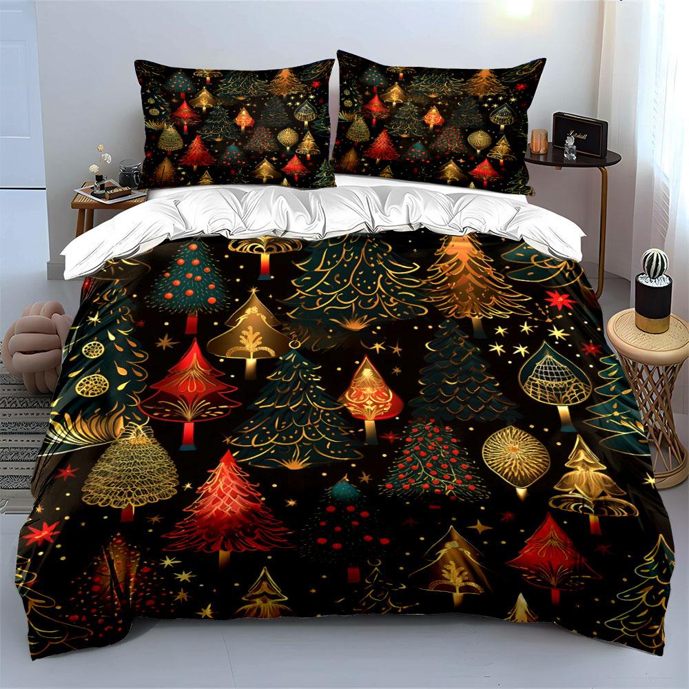 Christmas Tree Festive Pattern Bedding Duvet Cover Set Duvet Cover Pillowcases (1*Duvet Cover 2*Pillowcases, without duvet insert)