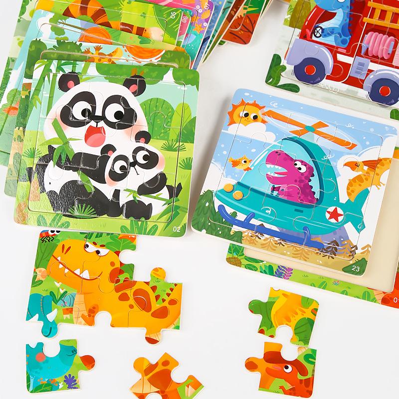 9-Piece Wooden Puzzle Kindergarten Children'S Early Education Puzzle Cartoon Animal Traffic Plane Puzzle 3-7 Years Old Toy