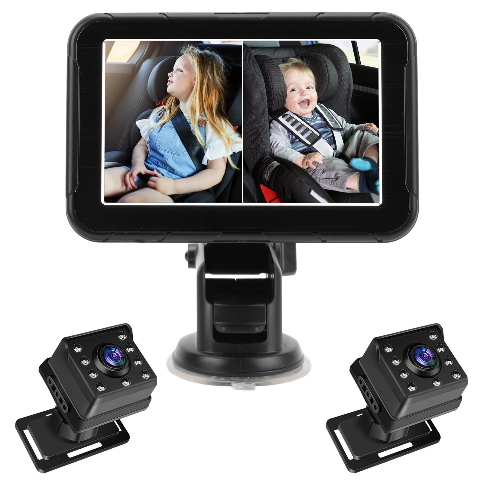 

Baby Car Camera Dual Channel 5 Inch 1080P Baby Monitor with 2 IR Night Vision Camera and 150 degrees Wide View Angle