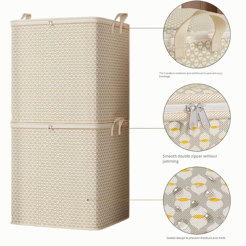 Extra-large 220-liter Fabric Storage Bin for Quilts, Linens, Clothes and Underwear - Portable and Lightweight with Zippers and Handles,Easy Carrying