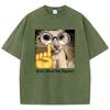 Funny Meme Cat T Shirt Vintage Washed Cotton T-Shirt  Graphic Tee Casual Streetwear Spring Summer Fall Top Tee
