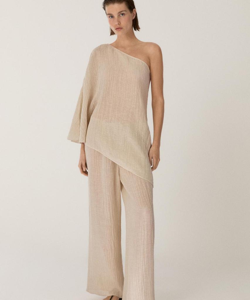 Masimodutti Total Look Linen Blend Asymmetrical Top