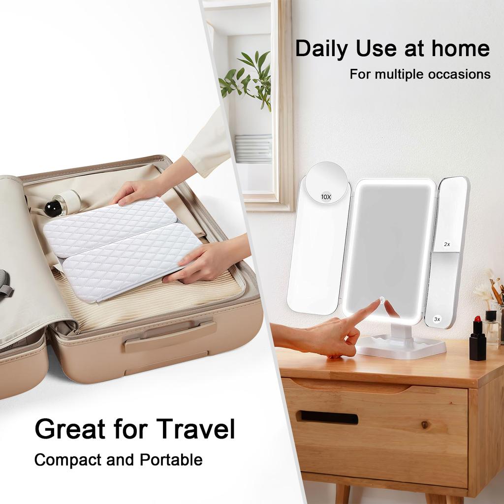 Trifold Makeup Mirror LED Lights Dorm Dressing Mirror Beauty Light up your fill light with Smart Complementary Makeup Mirror Tri
