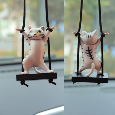 Ornement de voiture de chat en résine, miroir automatique suspendu, Figurine de chat balançoire mignonne, pendentif, décoration intérieure de voiture
