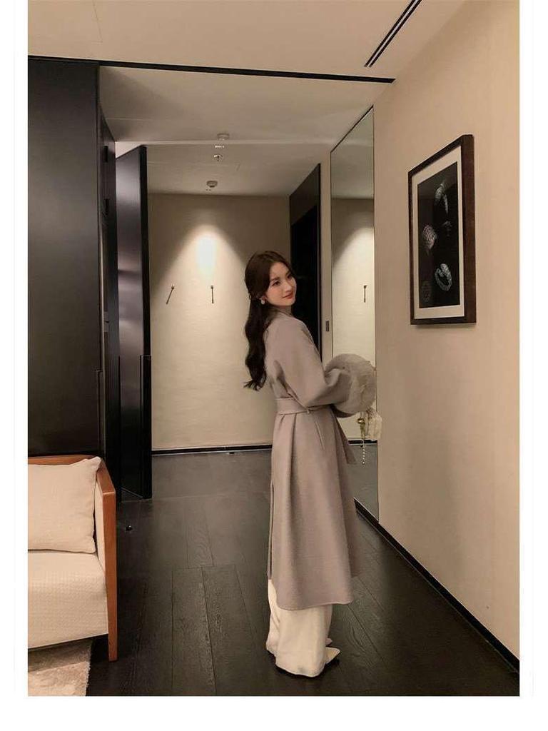 Women's Mid-Length Double-Faced Cashmere Coat with Fox Fur Cuffs for 2025 Autumn/Winter