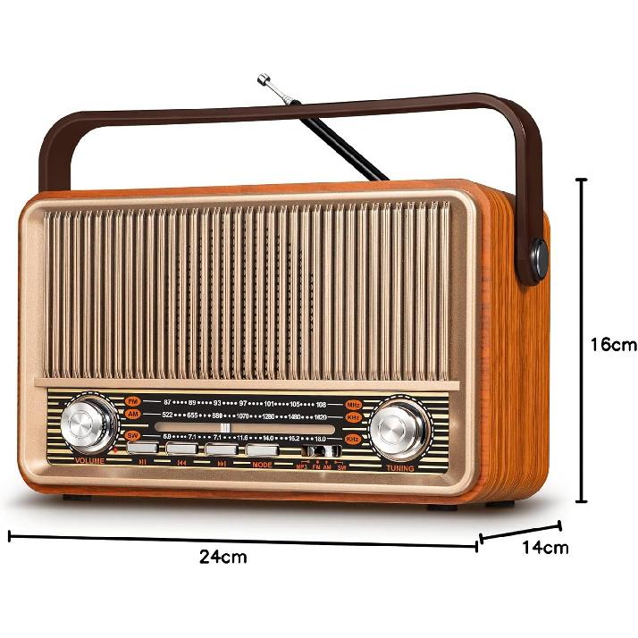 Radio Retro AM/FM/SW Małe, Radio Walizkowe z Baterią 1800 mAh lub Zasilaniem AC, Radio Kuchenne Radio Nostalgiczne z Bluetooth, Obsługuje USB/TF/AUX