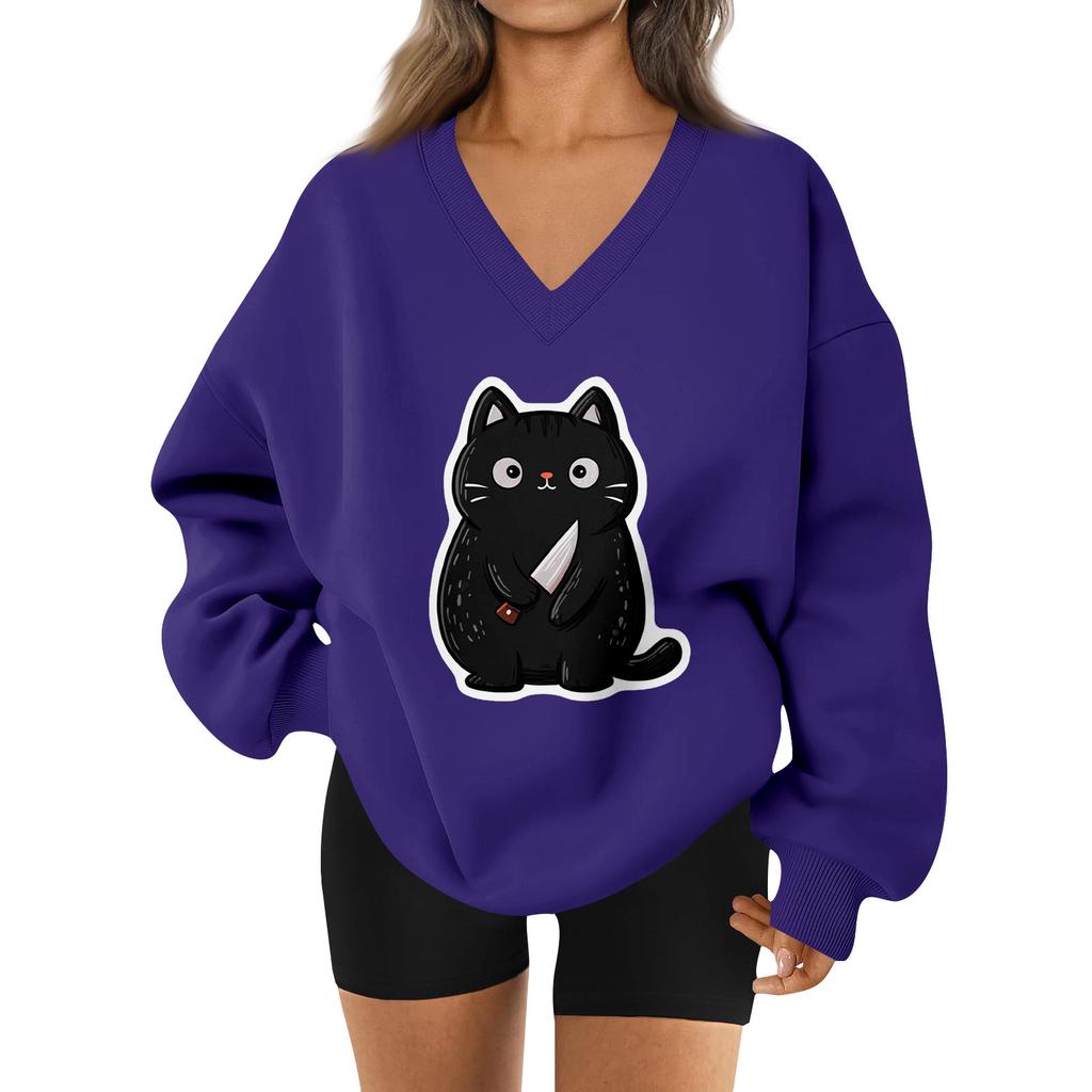 Women's V-neck Dropped Shoulder Halloween Print Sports Sweatshirt Top