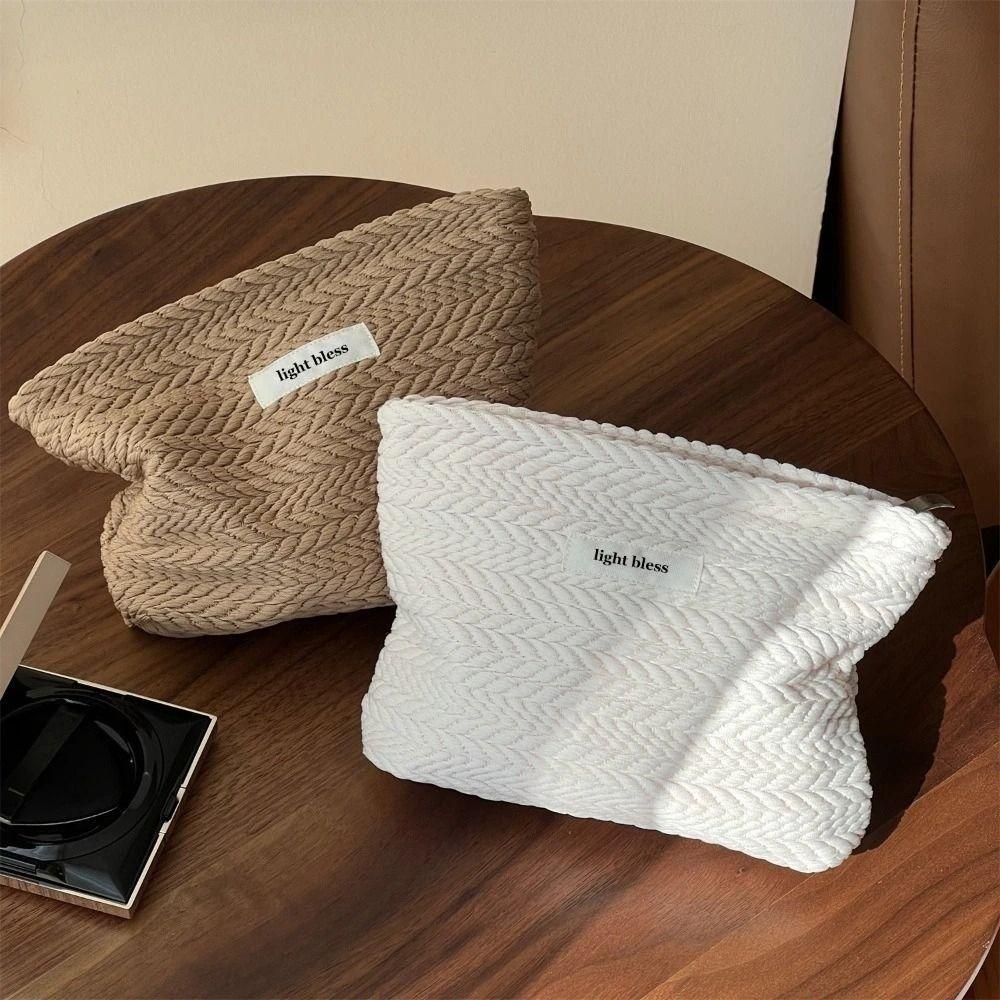 Woven Fabric Cosmetic Pouch Large Capacity Toiletry Storage Bag Canvas Clutch Bag  for Outdoor