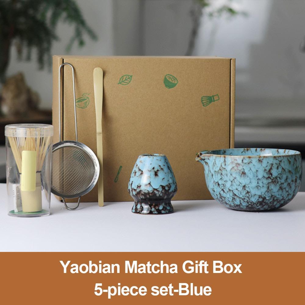 5PCS New Ceramic Bamboo Japanese Matcha Tea Set Matcha Bowl Matcha Whisk Holder Matcha Making Kit Reusable Matcha Whisk Set
