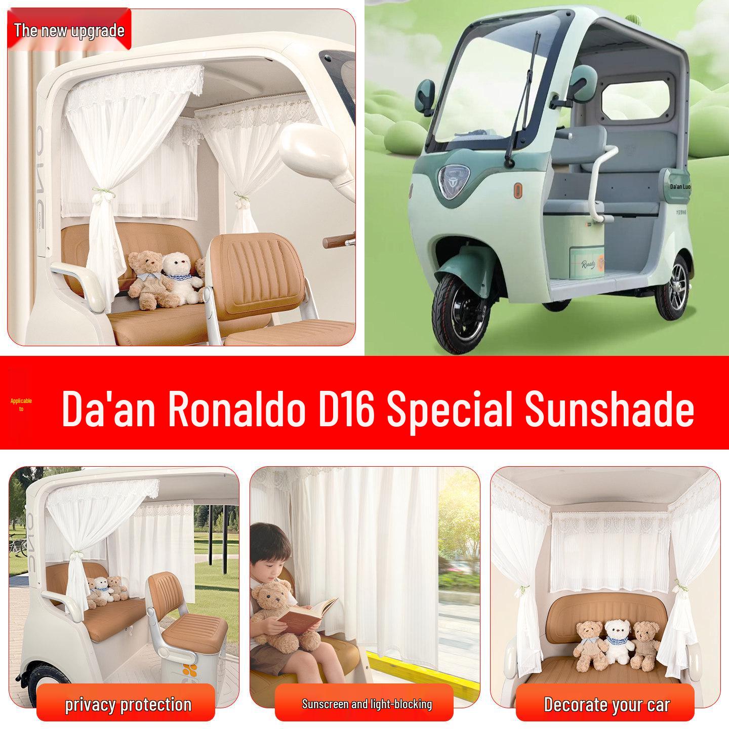 Daan Ronaldo D16 Electric Tricycle Sunshade Curtains - UV Protection & Decorative Accessory Soft Light Blinds Rear Short Curtain 70x50cm