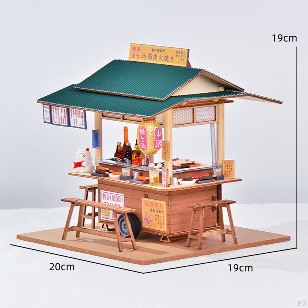 Mini Store Mold Assembled Toy House Crafts Dollhouse Kits Wooden Street Food Stall for Study