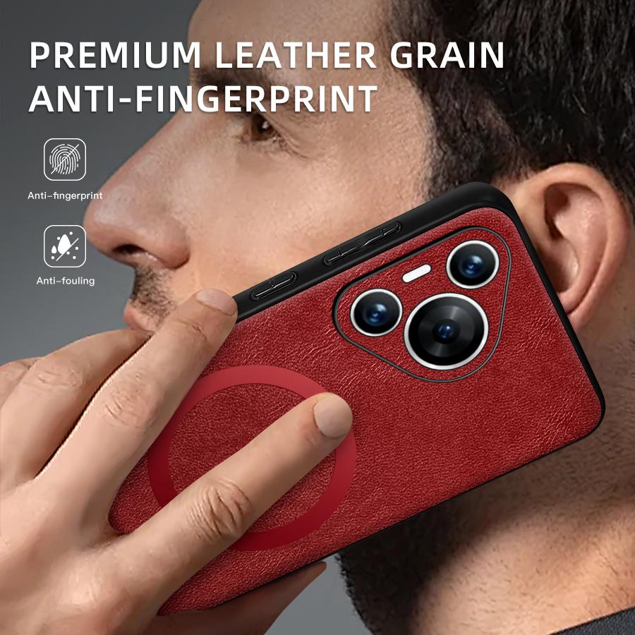 For Huawei Pura 70 70 Pro 70 ProPlus 70 Ultra PU Leather Magnetic Ring Soft Edge Anti-Drop Anti-Fingerprint Phone Case