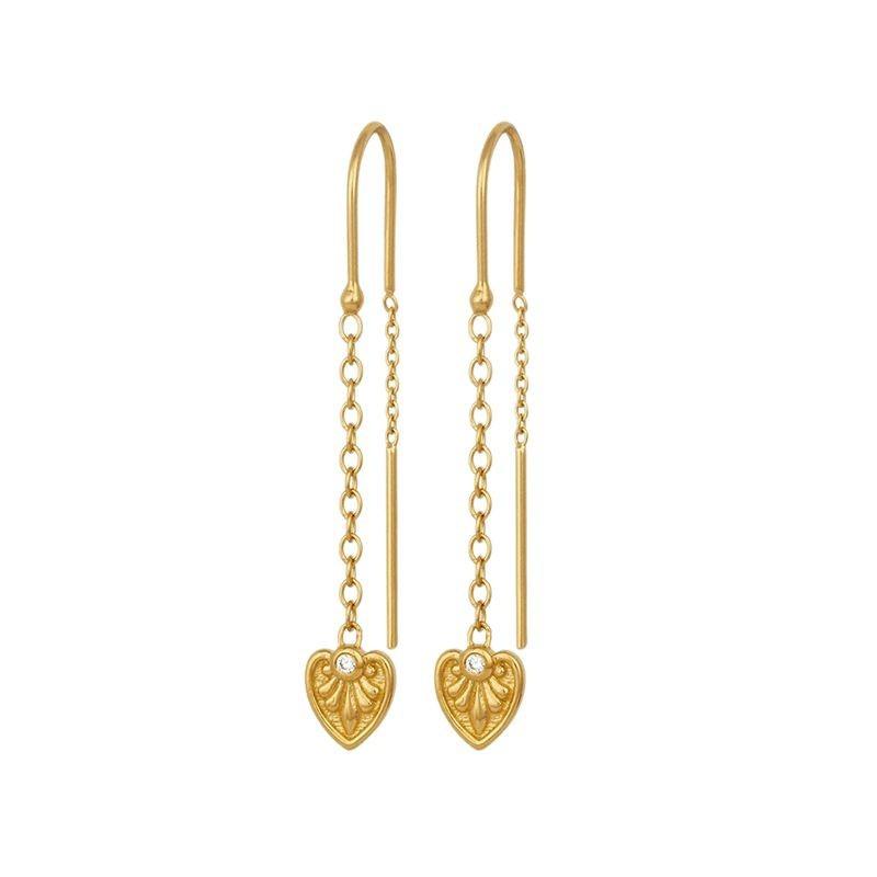 Fashion Jewelry 925 Sterling Silver Long Earring Heart Shape with Zircon Long Tassel Chain Gold Plated Ear Wire Earrings Women