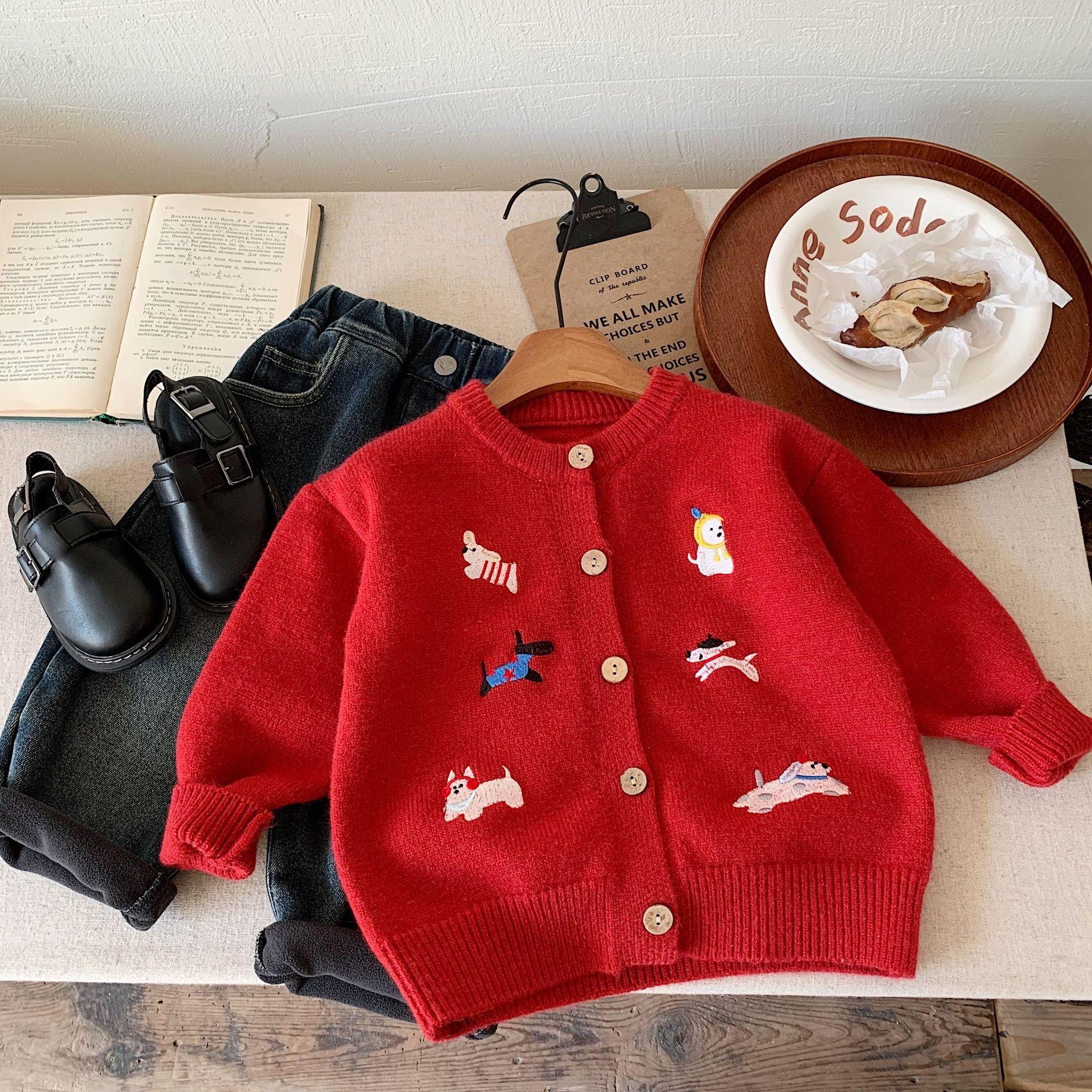 

Children s Sweater Winter New Product Men s and Women s Celebration Knitted Sweater Embroidered Dog Cardigan 140cm