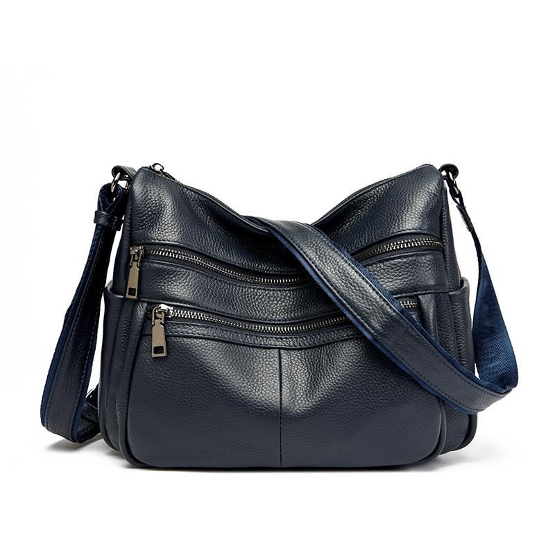 Women Soft Genuine Leather Shoulder Crossbody Bag Solid Cow Leather Handbag High Capacity Messenger Bags Female Purse LadiesTote