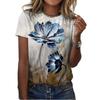 Women Summer T Shirt Trend Lotus Print Retro Fashion Short Sleeve Tees Casual   Printed  Tops