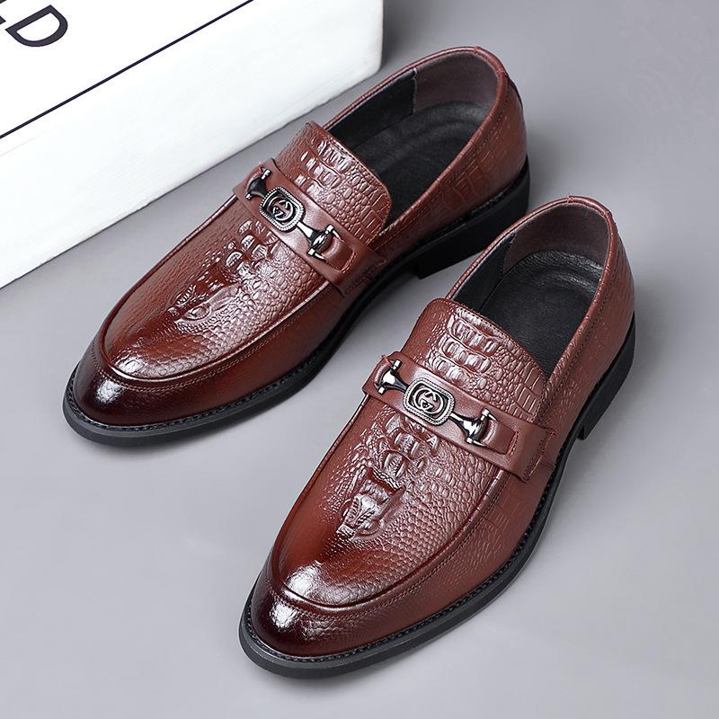 New first-layer cowhide men's casual leather shoes genuine leather business dress men's breathable single shoes pointed men's shoes