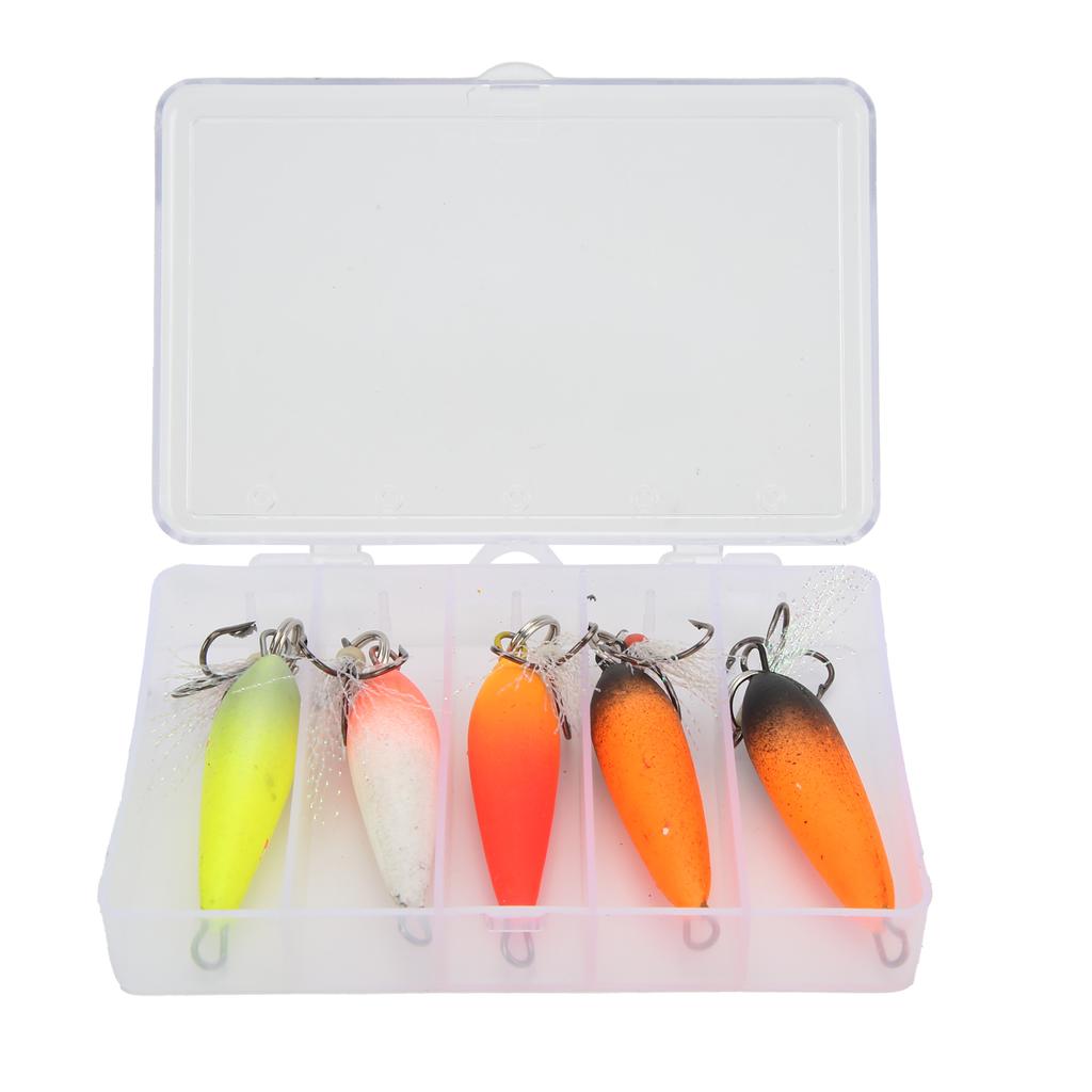 5pcs Winter Ice Fishing Treble Hook High Carbon Steel Foam Floating Jigging Fishing Hooks with BoxBox
