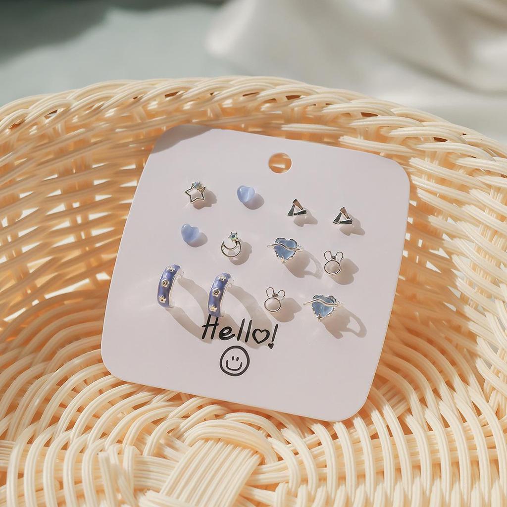 2024 New Blue Tone Silver Stud Earrings for Women