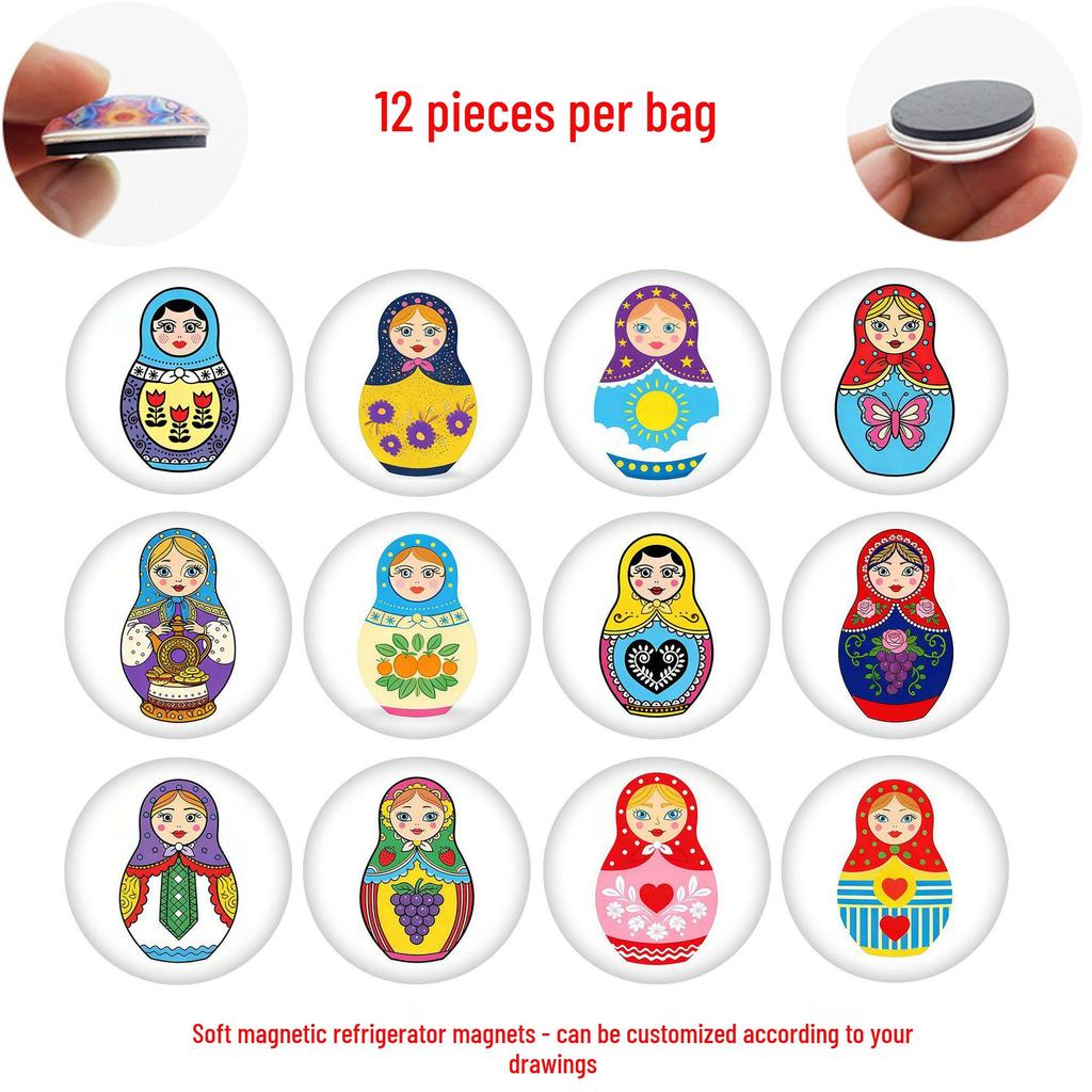 Cartoon Healing Russian Nesting Dolls Magnetic Refrigerator Sticker