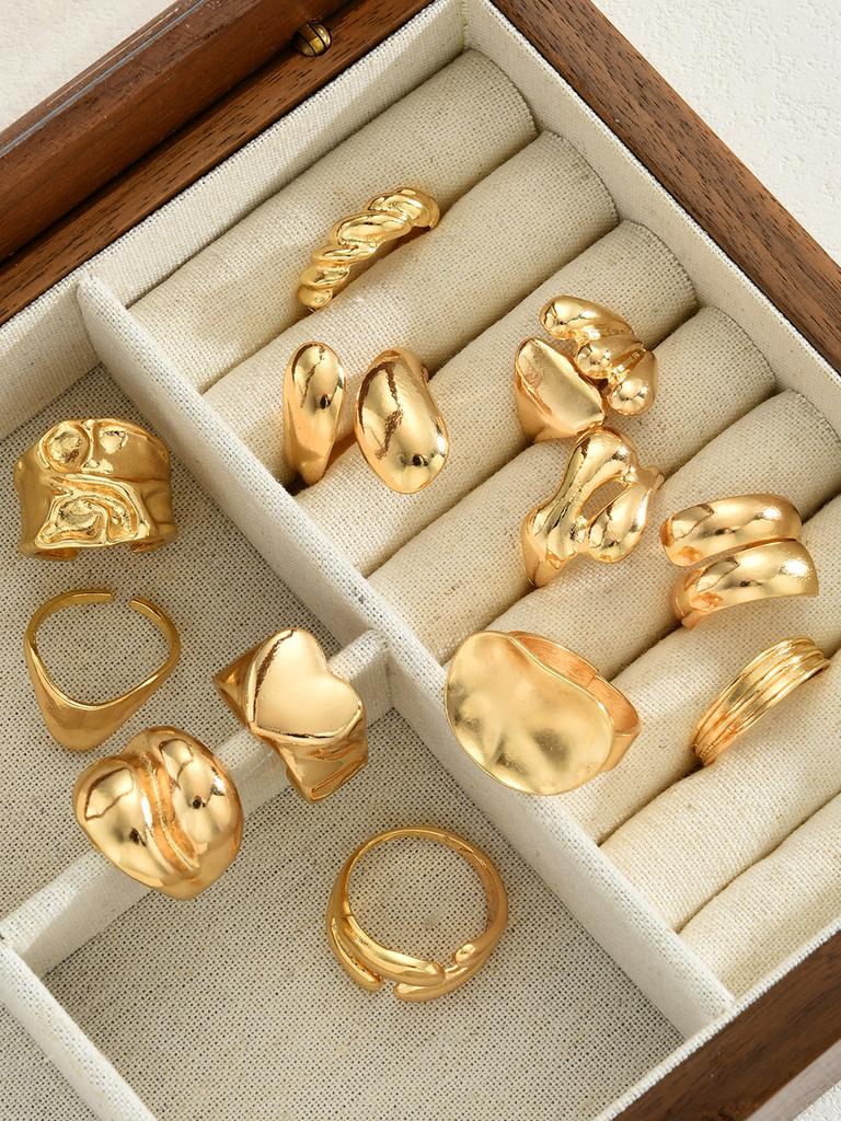 12Pcs Gold Color Lava Texture Ring Set For Women Chunky Statement Irregular Heart Teardrop Stackable Rings Minimalist Jewelry