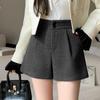 Høst Vinter Høy Midje Temperament Ullstoff Vide Ben Shorts Kvinner Casual Allsidige Korte Bukser