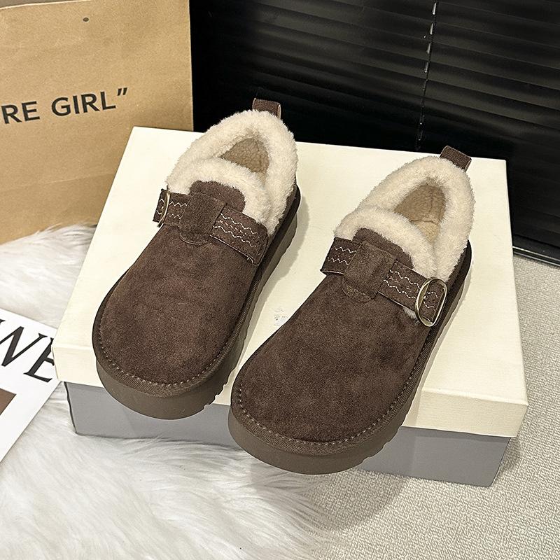 Thick-soled Birkenstocks 2025 Winter New Women's Velvet Non-slip Warm Fluffy Cotton Shoes Flat-soled Bread Shoes Cotton Shoes