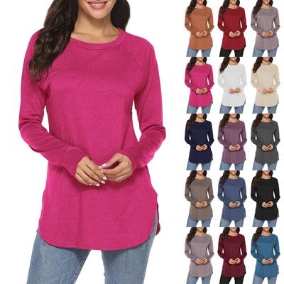 Damen Einfarbig Langärmlig Rundhals Slim Fit Unterhemd Lässiger Pullover