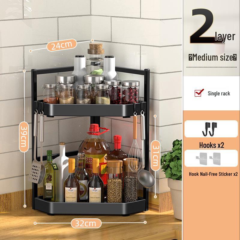 Corner Wall-Mounted Kitchen Spice Rack - No-Drill, Triangle Design for Countertop and Pendant Storage.