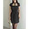 Robe à pois élégante et tendance Été Nouvelle Manches Courtes Col Carré Lacets Robe Courte de Soirée Décontractée Imprimé Doux Coupe Ajustée Robe Courte Coupe A