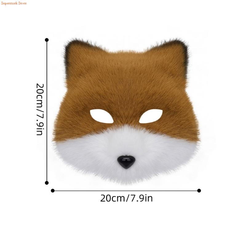 Q5WE Animal Half Face Mask Foxes Wolf Mask Plush Cats Half Face Mask Halloween Cosplay Party Costumes Props for Women Men