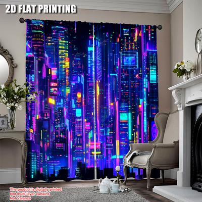 Modern Retro Punk Night City Curtain Futuristic Aesthetic Apply Bedroom Living Room Office Dormitory Curtains Set Of 2 Made Polyester Area Decor