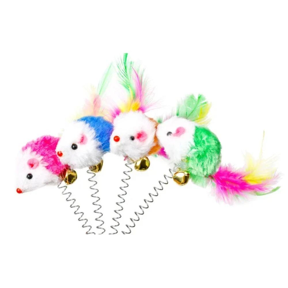 Cartoon Interactive Cat Teaser Wand Toy Stick, Feather Rod Mouse Shape With Mini Bell Design, For Cats Indoor Catching Playing