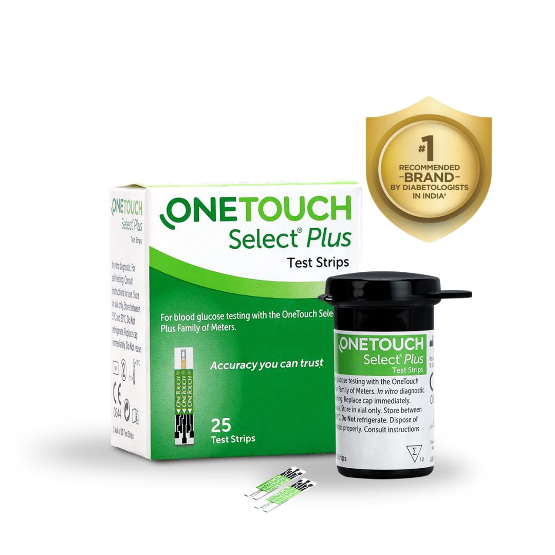 Тест-полоски для определения уровня глюкозы в крови OneTouch Select Plus | Упаковка 25 полосок | Для использования с глюкометром OneTouch Select Plus Simple