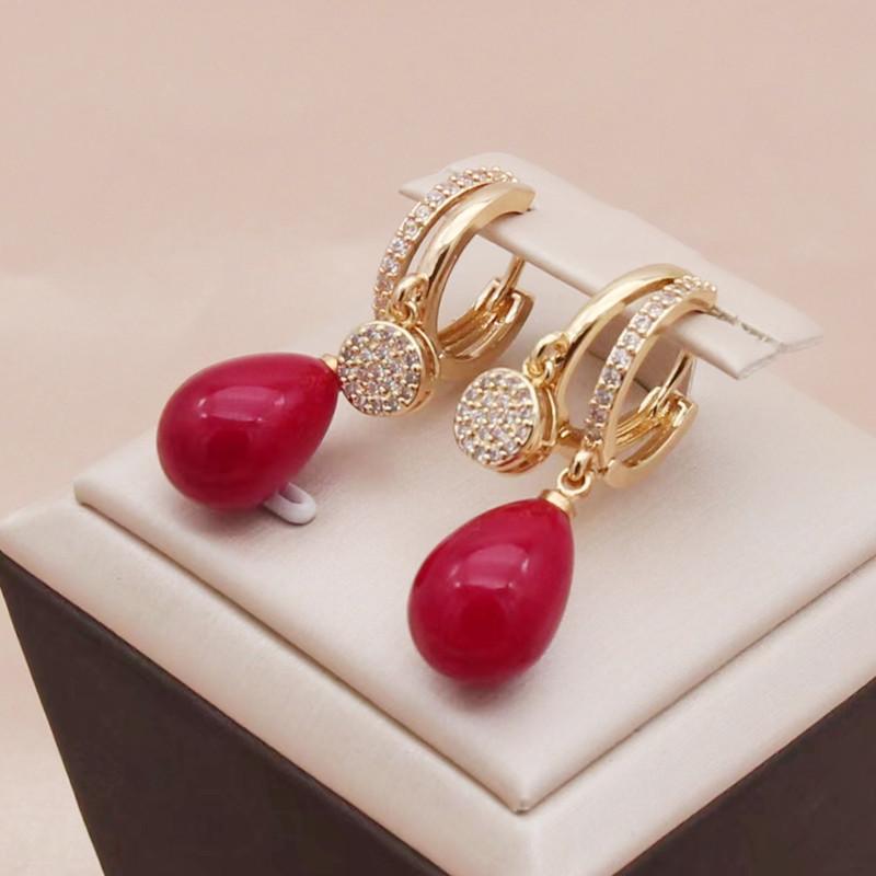 Trendy Red Imitation Pearls Drop Earrings for Women Fashion Zircon Hoop Earring Jewelry Party Accessories